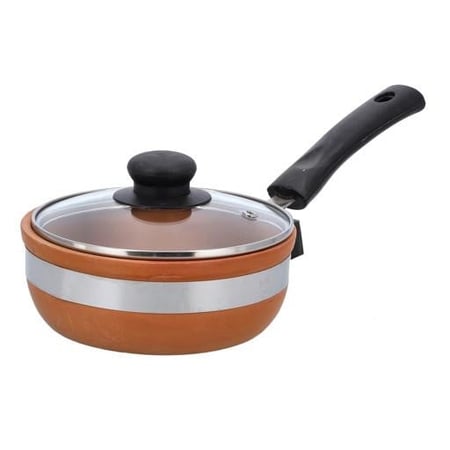 وعاء فخار بغطاء زجاجي للطبخ 1 لتر - Olsenmark OMCP6019