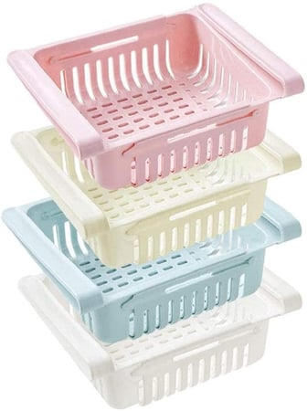 سلة تخزين وتنظيم الثلاجة قابل للتمدد بلاستيك