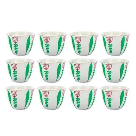 طقم فناجيل كويتيه الدمعة ( نقش عراقي )  12 قطعة - لون اخضر