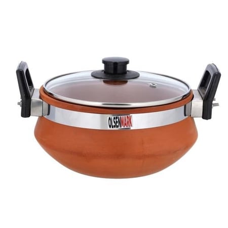 وعاء فخار بغطاء زجاجي للطبخ 2 لتر - Olsenmark OMCP6020