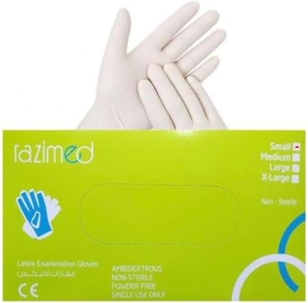 قفازات لاتيكس 100 قفاز مقاس S رازي ميد razimed