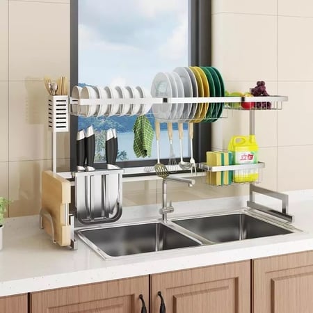 حامل أواني مطبخ ستانلس ستيل فضي مقاوم للصدأ EX-718697