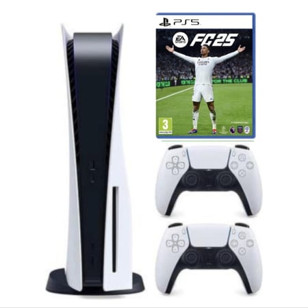 بلايستيشن سوني5 نسخة الاقراص cd معاه يدين أصليات وكالة مستعمل اخو الجديد ومعه كرتونه الاصلي+Fc25 فيفا+ حقيبة+ ضمان سنة كود A62