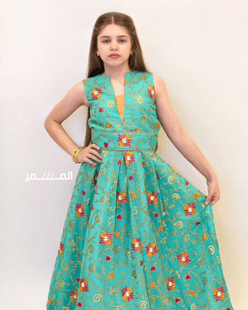 ساري هندي للأطفال – تركواز مزخرف | توب وتنورة | للقرقيعان