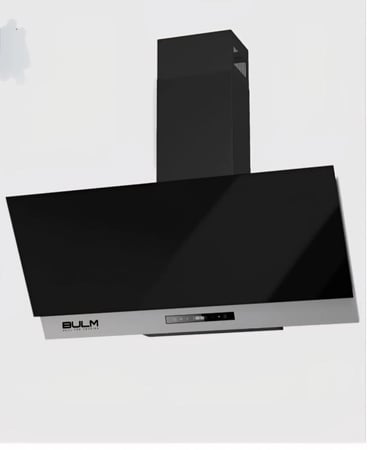 بولم BULM - شفاط 90 سم - تدفق الهواء: 1200 م³ / ساعة - تصميم من الستانلس ستيل مع زجاج لون أسود -لوحة تحكم تعمل باللمس - 3 سرعات تحكم جانبي فلتر ألمنيوم - 2 مصباح ليد - MODERNA-90