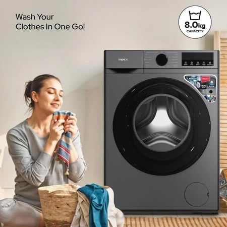 غسالة أوتوماتيك إمبيكس 8 كيلو أمامية إنفرتر – هدوء وكفاءة بلون سلفر أنيق WM0800FS