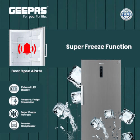 فريزر جيباس عمودي باب واحد قابل للتحويل بسعة 433 لتر ستيل - GRFU5025XHN