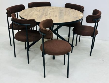 طقم طاولة طعام دائري خشبي 6كرسي لون بني من كاما