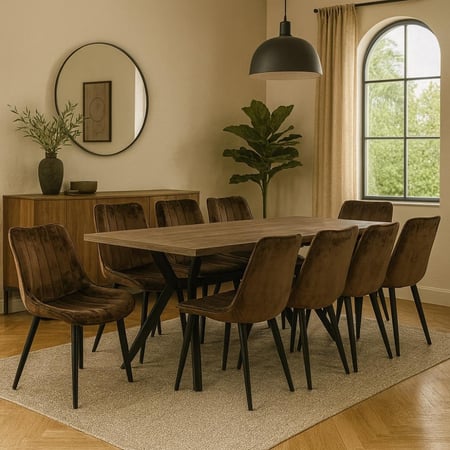 طاولة طعام لون بني مع 8 كراسي أنيقة فاخرة