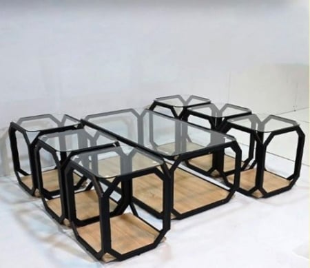 طقم طاولات شاي مودرن خشب سطح زجاج 7 قطع لون بيج من كاما