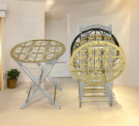 طقم طاولات دائري اكريليك لون ذهبي مع حامل موديل a16  من كاما