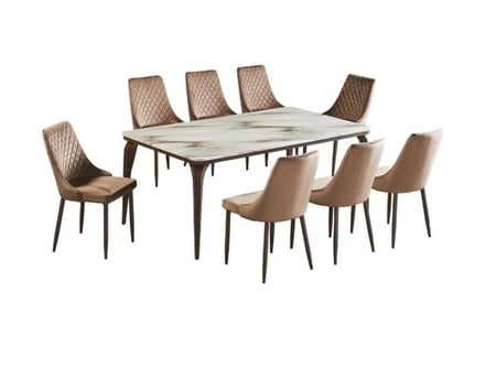 طقم طاوله طعام بديل رخام انيقة لون بني 8 كرسي من كاما