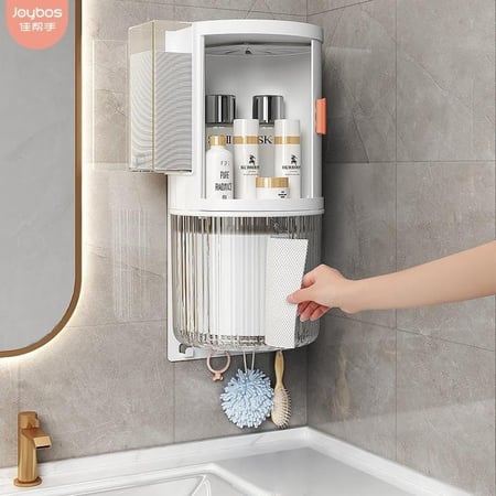 حامل مناديل للحمام مع رف ودولاب وتعليقة