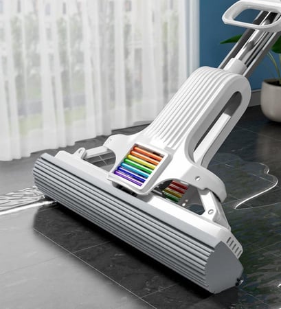 ممسحة برأس اسفنجية للأمتصاص العميق مع خاصية العصر الذاتي وزر للتخلص من رأس الممسحة بدون لمس