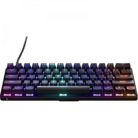 كيبورد العاب ابيكس 9 ميني من ستيلسيريز - كيبورد ميكانيكال للالعاب-مفاتيح مضيئة-تشغيل بنقطتين - تصميم صغير للرياضات الالكترونية 60٪ - مفاتيح قابلة للتبديل السريع - تخطيط كويرتي باللغة الانجليزية، USB-C