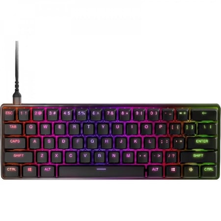 كيبورد العاب ابيكس 9 ميني من ستيلسيريز - كيبورد ميكانيكال للالعاب-مفاتيح مضيئة-تشغيل بنقطتين - تصميم صغير للرياضات الالكترونية 60٪ - مفاتيح قابلة للتبديل السريع - تخطيط كويرتي باللغة الانجليزية، USB-C