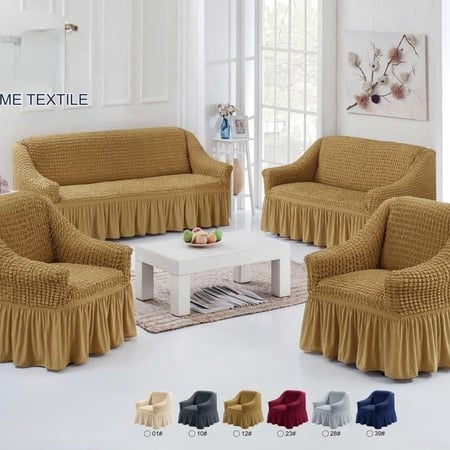 تلبيسة كنب قماش (ثلاثي) كنب واحد اللون الأزرق