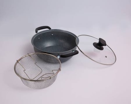 قدر قلي جيرانيت بالغطاء والشبك 28سم