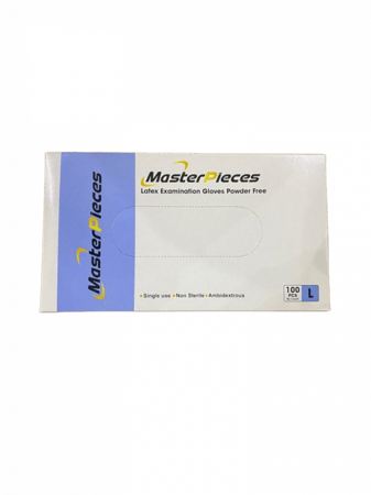 كرتون قفازات أبيض لاتكس بدون بودرة غير معقمة مقاس ( L ) - كرتون بها 10 بوكس - Master Pieces