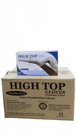 كرتون قفازات أبيض لاتكس بدون بودرة غير معقمة مقاس ( XL ) - كرتون بها 10 بوكس - HIGH TOP