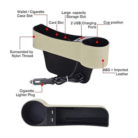 منظم السيارة متعدد الوظائف - مساحة تخزين إضافية للهاتف والمحفظة مع شحن