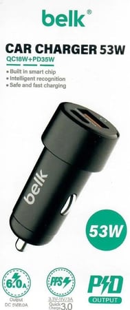 Belk- فيش سيارة ثنائي 53W PD بمدخلين PD ومدخل يو اس بي ضمان سنتين