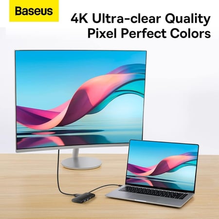 موزع باسيوس للمنافذ الستة من نوع C سلسلة لايت مع منافذ HDMI وUSB3.0 وبيانات نوع C وSD/TF