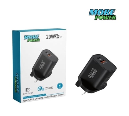More Power- شاحن بيت مفذين 20 واط USB