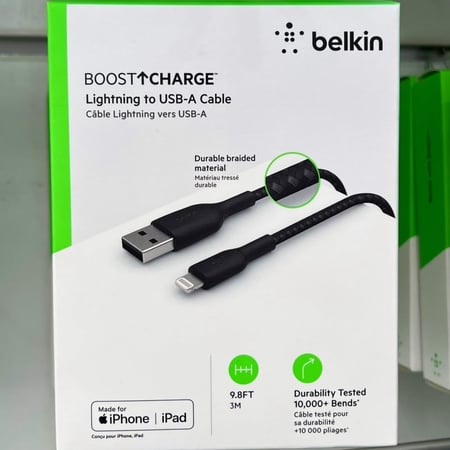 بلكن كيبل ايفون طول 3 متر USB معتمد من ابل