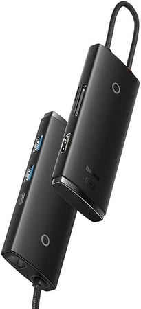 موزع باسيوس للمنافذ الستة من نوع C سلسلة لايت مع منافذ HDMI وUSB3.0 وبيانات نوع C وSD/TF