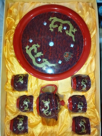طقم صيني احمر 8 قطع  | Red chinese tea set (8psc)