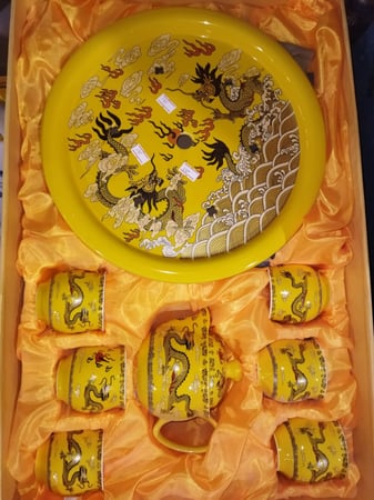 طقم صيني اصفر 8 قطع | Yellow chinese tea set (8psc)
