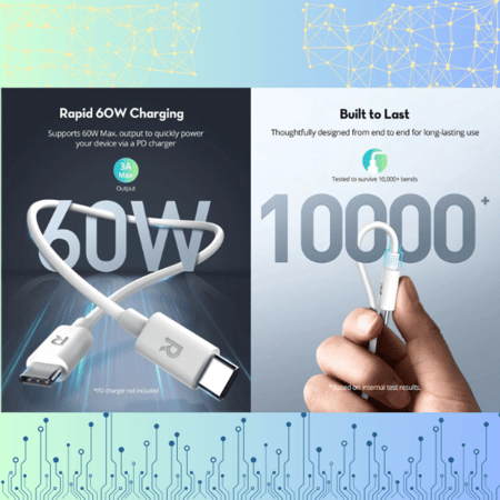 راف باور سلك شاحن تايب سي إلى تايب سي 1 متر لون أبيض