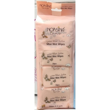 مناديل مبللة ميني بينك من نورسينا - 10 مناديل * 12 بكت