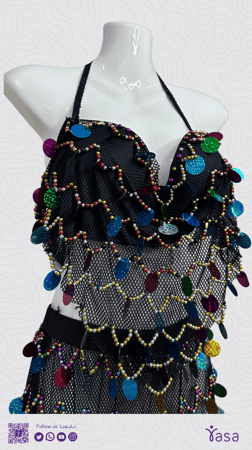 بدلة يوستينا للرقص الشرقي ، اللون اسود من قطعتين ، مقاس واحد