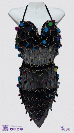 بدلة يوستينا للرقص الشرقي ، اللون اسود من قطعتين ، مقاس واحد