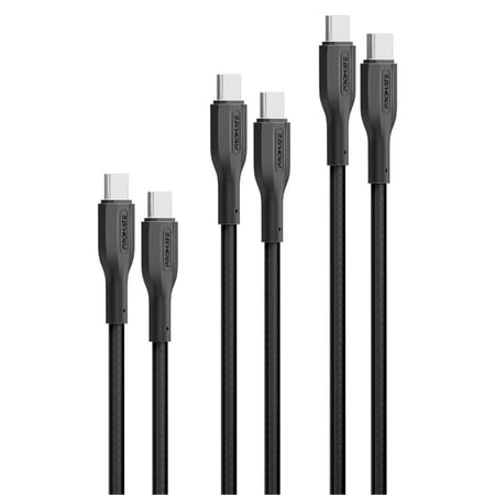 مجموعة كيابل ثلاثية USB-C بقدرة 60 واط، بأطوال متعددة (0.3 متر، 1.2 متر، و2 متر)، للشحن ونقل البيانات من بروميت