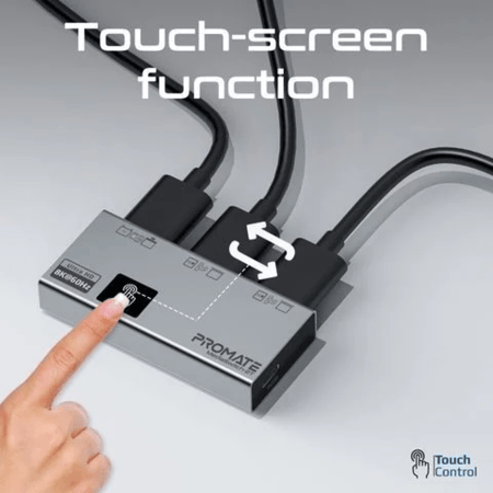 التوصيل الفوري والأداء العالي بدقة عالية تصل 8K@60 هرتز مع تحكم ذكي باللمس مع جهاز Promate Media Switch-2T