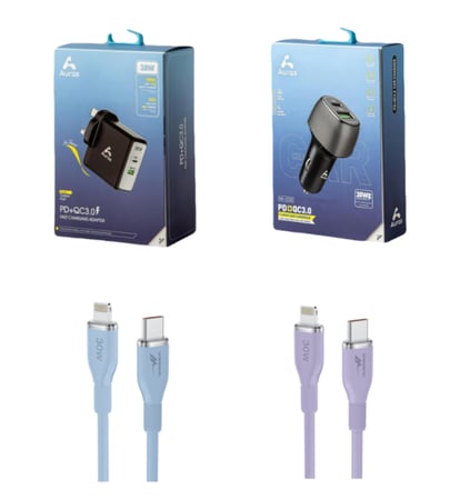 شاحن جداري 38 واط من Auras + شحن سياره من Auras + 2 كيبل من winner