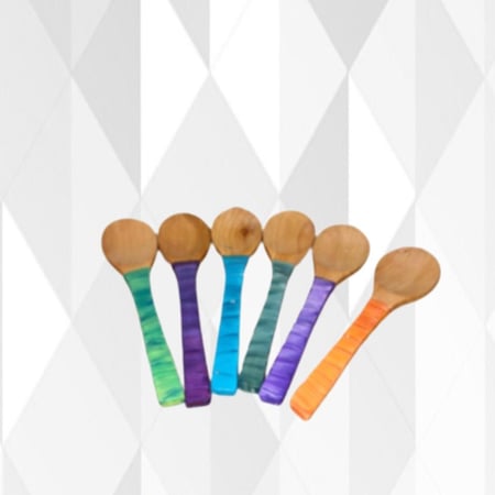 ملاعق خشب ملونة 6 حبات