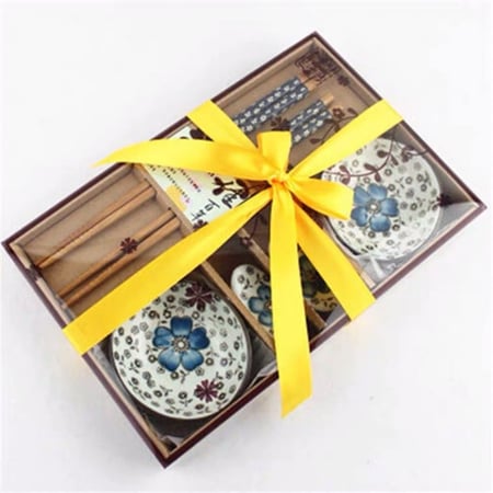 طقم اعواد صينية مصنوع بالخيزران الطبيعي  اللون ازرق