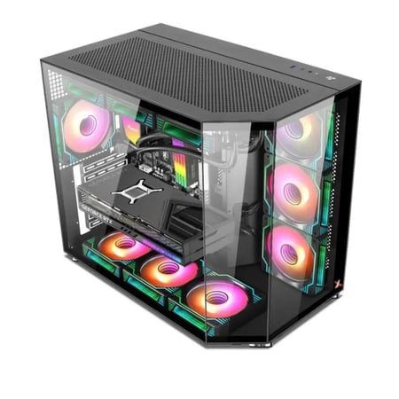 كيس Xtream Cystral II أسود — Mid Tower بزجاج مقسّى ومراوح ARGB