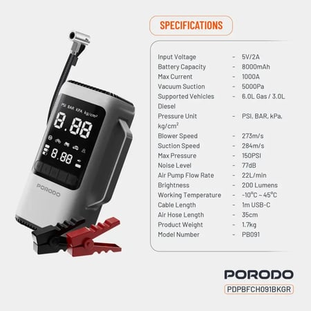 اشتراك سيارة 6*1 بطارية 8000ملي امبير من Porodo