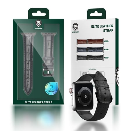 سير ساعه جلد مقاس 44-45 مم اسود جرين ليون