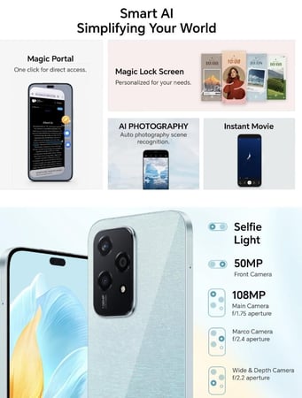 هونر 200 لايت ذاكرة  256جيجابايت 5G الرام 16  (ضمان الوكيل )