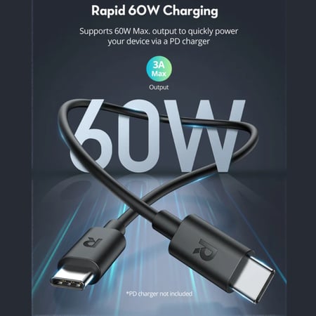 كيبل تايب سي C راف باور جلد اسود طول مترين