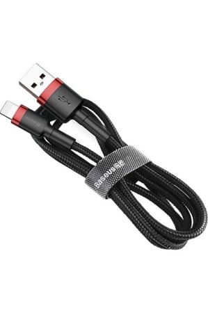 كيبل ايفون USB قماش اسود طول مترين بيسوس