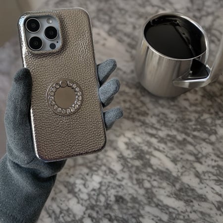 Crystal ring on leather