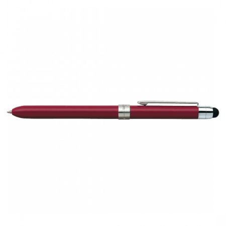 قلم 4في1 قلم ازرق ,احمر, قلم رصاص +مساحة , لمس لشاشة هاتفك الذكي, لون خارجي احمر داكن