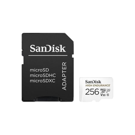سانديسك -  بطاقة ذاكرة 256 جيجابايت 4k بسرعة 100 ميجابايت/ثانية + محول للداش كام